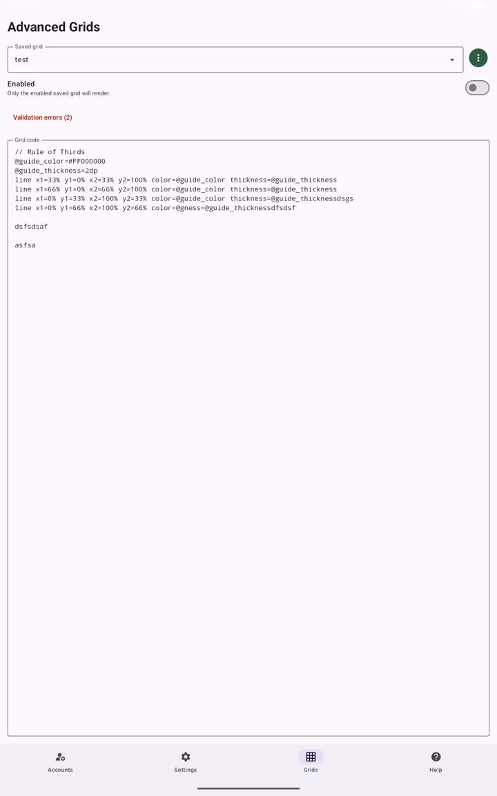 Current advanced-grid editor in Clash Caddie for Android