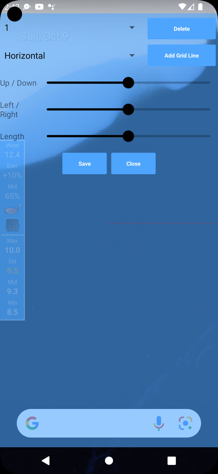 Basic grid configuration in Clash Caddie for Android