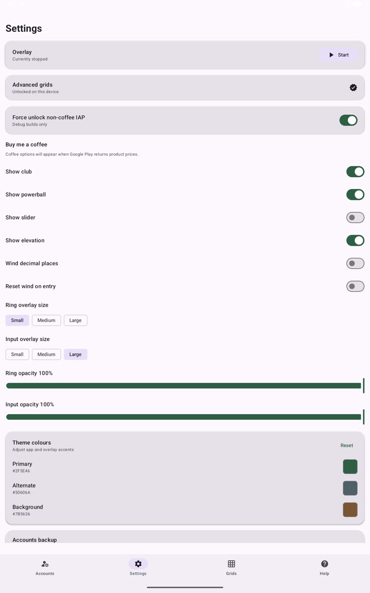 Overlay settings on Android