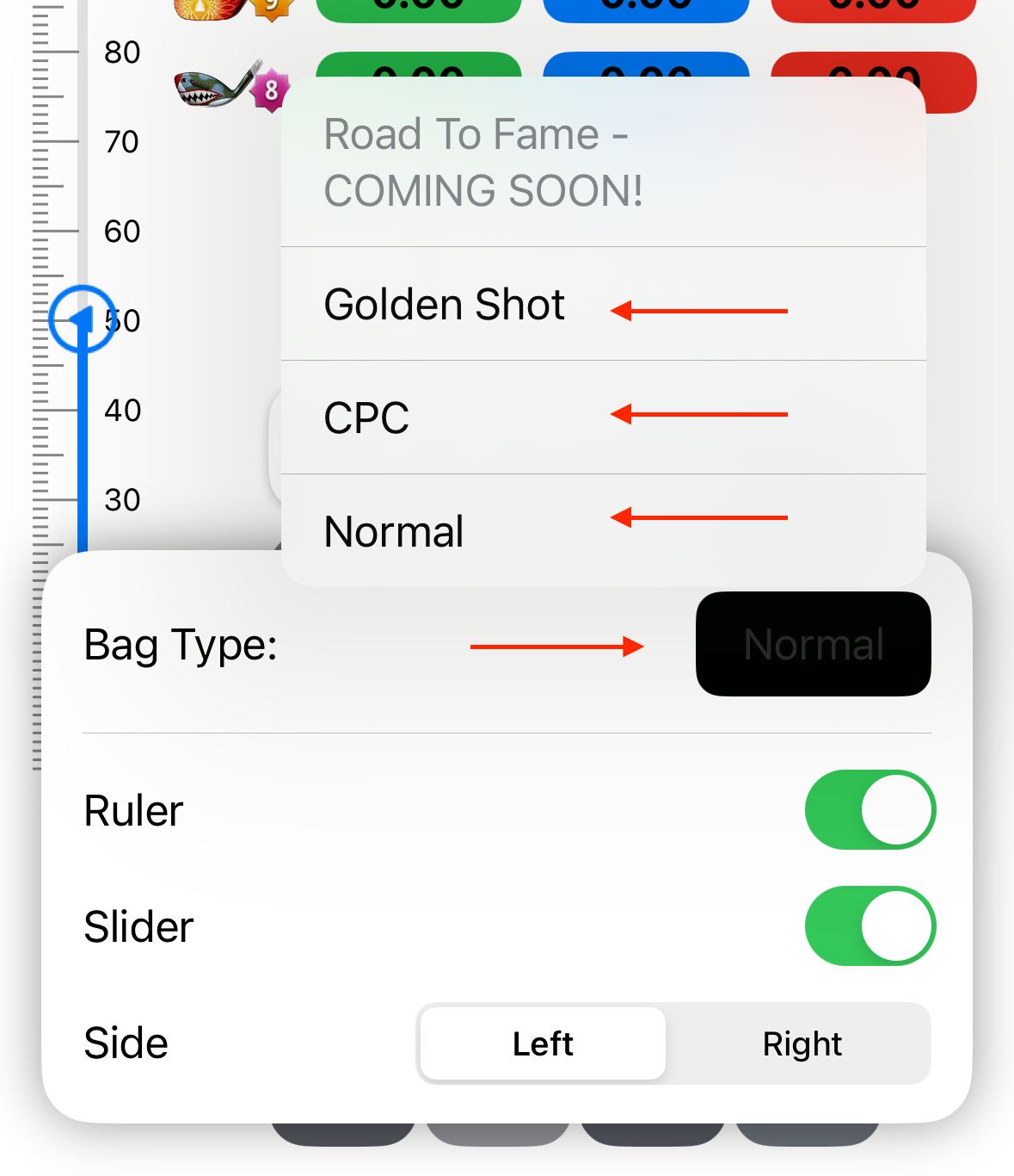 Action menu on the iOS wind calculator